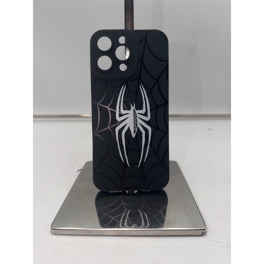 Spider-Man Inspired Matte Black iPhone 16 proCase White Spider Web Design